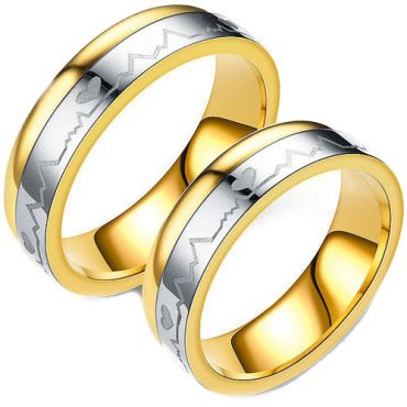 **COI Titanium Gold Tone Silver Heartbeat & Heart Ring-7352