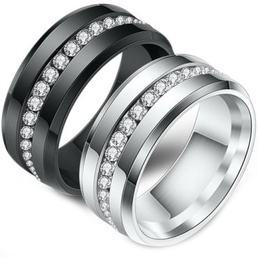 **COI Titanium Black/Silver Beveled Edges Ring With Cubic Zirconia-7357