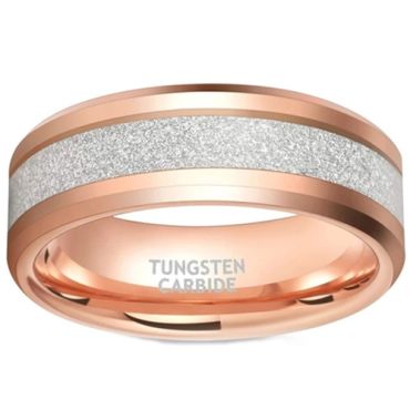 **COI Rose Tungsten Carbide Beveled Edges Ring With Meteorite-7364