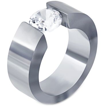 **COI Titanium Black/Gold Tone/Silver Solitaire Ring With Cubic Zirconia-7380