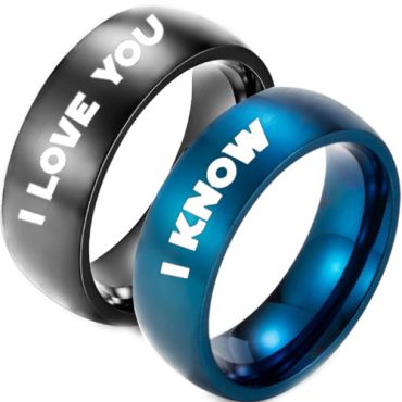 **COI Tungsten Carbide Black/Blue I Know I Love You Dome Court Ring-7392