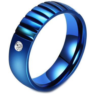 **COI Blue Titanium Grooves Ring With Cubic Zirconia-7399