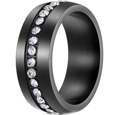 **COI Black Titanium Dome Court Ring With Cubic Zirconia-7419