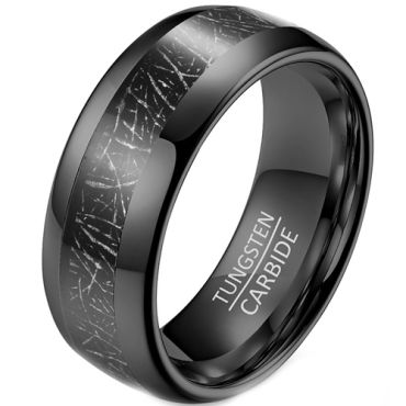 **COI Black Tungsten Carbide Meteorite Dome Court Ring-7445