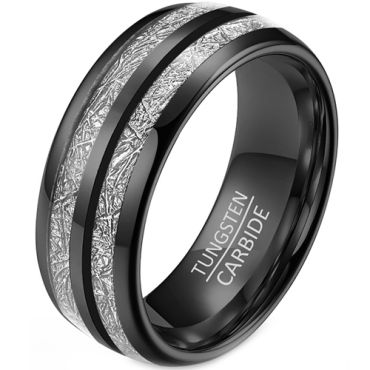 **COI Tungsten Carbide Black/Rose/Silver Meteorite Dome Court Ring-7446