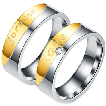 **COI Titanium Gold Tone Silver Forever Love Groove Ring-7447