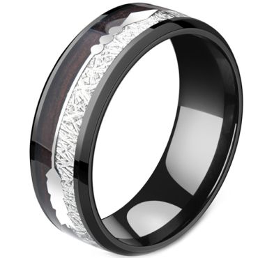 **COI Black Titanium Meteorite & Wood Ring With Arrows-7461