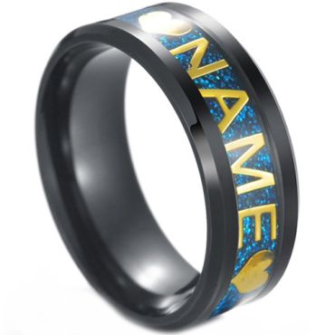 **COI Titanium Gold Tone/Silver/Black Custom Name Beveled Edges Ring(Up to 12 alphabet)-7492