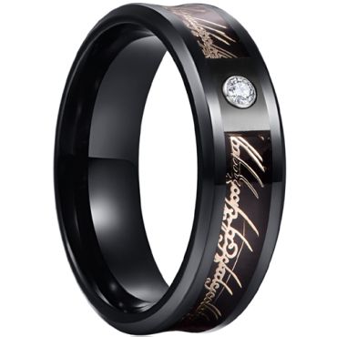 **COI Black Titanium Lord of Rings Ring Power The One Beveled Edges Ring With Cubic Zirconia-7529