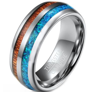 **COI Tungsten Carbide Crushed Opal & Wood Dome Court Ring-7534