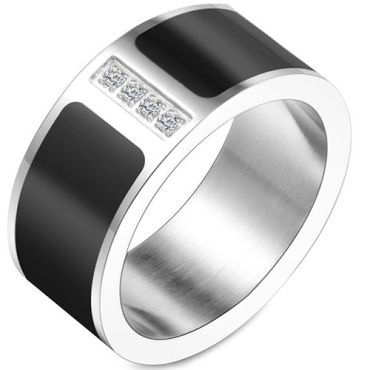 **COI Titanium Black Silver Ring With Cubic Zirconia-7554