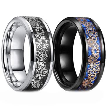 **COI Titanium Black/Silver Gears Beveled Edges Ring With Carbon Fiber-7562