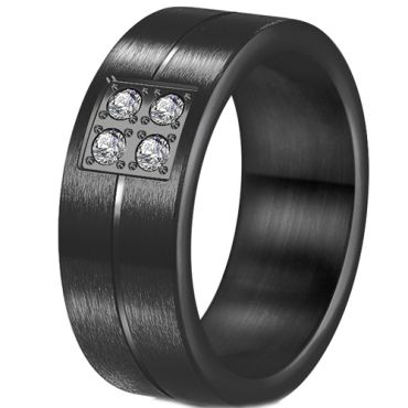 **COI Titanium Black/Silver Center Groove Ring With Cubic Zirconia-7568