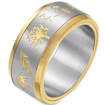 **COI Titanium Gold Tone Silver Dandelion Beveled Edges Ring-7601