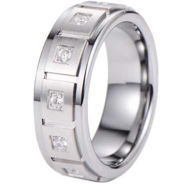 **COI Tungsten Carbide Grooves Step Edges Ring With Cubic Zirconia-7610