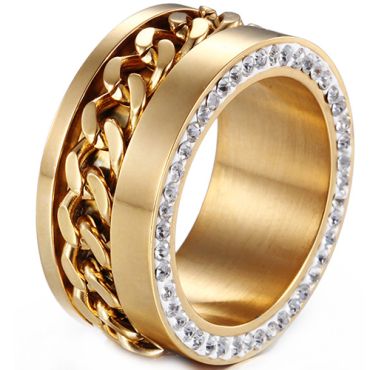 **COI Gold Tone Titanium Keychain Link Ring With Cubic Zirconia-7613