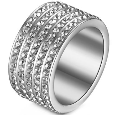 **COI Titanium Black/Silver/Rose12mm Ring With Cubic Zirconia-7616