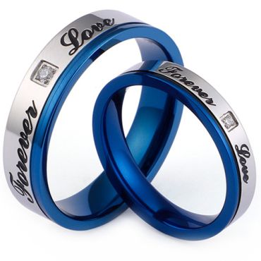 **COI Titanium Blue Silver Forever Love Offset Groove Ring With Cubic Zirconia-7617