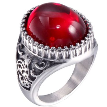 **COI Titanium Black/Silver/Gold Tone Ring With Red Onyx-7629