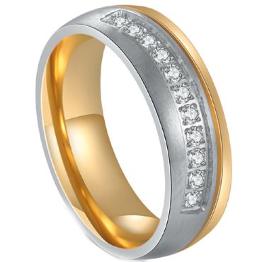 **COI Titanium Gold Tone Silver Ring With Cubic Zirconia-7636