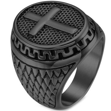 **COI Titanium Black/Silver Cross Ring-7637