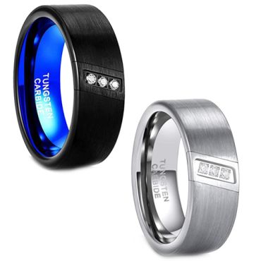 **COI Tungsten Carbide Black Blue/Silver Ring With Cubic Zirconia-7639