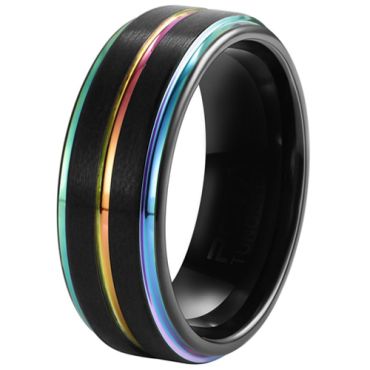 **COI Tungsten Carbide Black Rainbow Step Edges Ring-7658