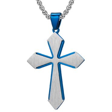 COI Titanium Silver Blue/Black/Gold Tone Cross Pendant-7677
