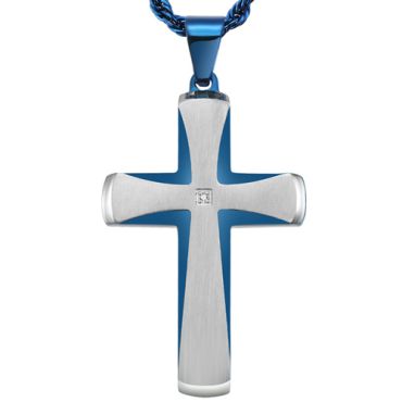 COI Titanium Silver Blue/Black Cross Pendant With Cubic Zirconia-7681