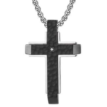 COI Titanium Silver/Gold Tone Black Cross Pendant With Cubic Zirconia-7683