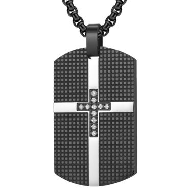 COI Titanium Black/Gold Tone Silver Pendant With Cross and Cubic Zirconia-7685