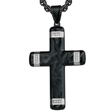 COI Titanium Blue/Gold Tone/Silver Black Cross Pendant With Cubic Zirconia-7692