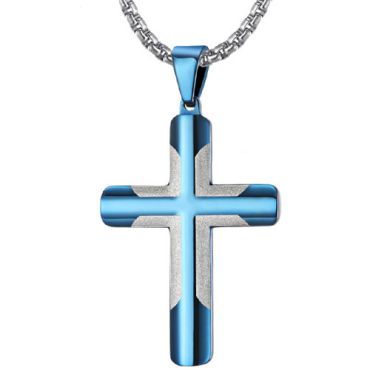 COI Titanium Blue/Gold Tone/Black Silver Cross Pendant-7693