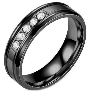 **COI Black Titanium Ring With Cubic Zirconia-7732