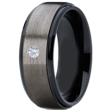 **COI Titanium Black Silver Step Edges Ring With Cubic Zirconia-7740