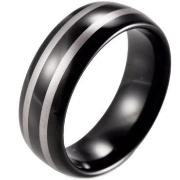*COI Black Tungsten Carbide Double Lines Dome Court Ring-774BB
