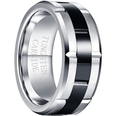**COI Tungsten Carbide Black Silver Tire Tread Ring-7792