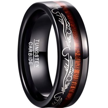 **COI Black Tungsten Carbide Celtic Ring With Wood-7795