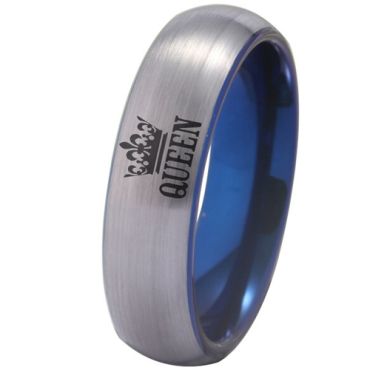 **COI Tungsten Carbide Blue Silver Queen Crown Dome Court Ring-7810