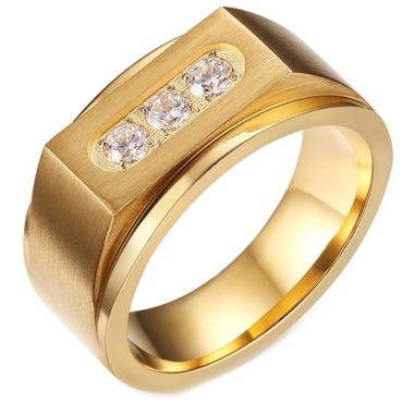 **COI Gold Tone Titanium Ring With Cubic Zirconia-7814