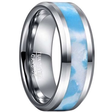 **COI Tungsten Carbide White Blue Camo Beveled Edges Ring-7834