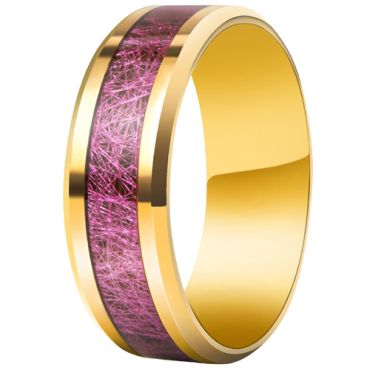 **COI Gold Tone Titanium Purple Red Meteorite Beveled Edges Ring-7875