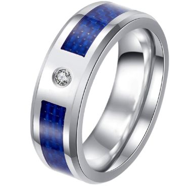 **COI Titanium Blue/Red Carbon Fiber Ring With Cubic Zirconia-7880