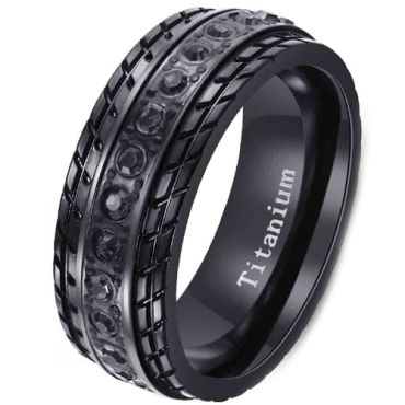 **COI Black Titanium Tire Tread Ring With Cubic Zirconia-7881