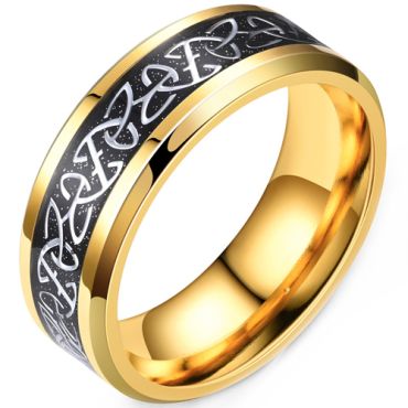 **COI Gold Tone Titanium Trinity Knots Beveled Edges Ring With Meteorite-7891