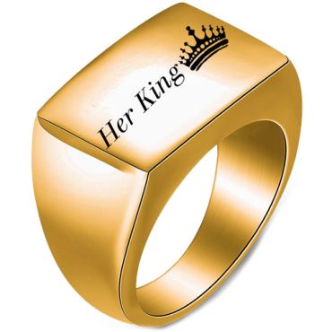 **COI Titanium Gold Tone/Silver King Queen Crown Ring-7929