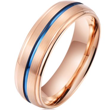 **COI Tungsten Carbide Rose Blue Center Groove Step Edges Ring-7944BB