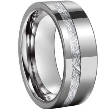 **COI Tungsten Carbide Offset Meteorite Pipe Cut Flat Ring-7948AA