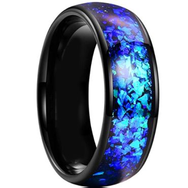 **COI Black Tungsten Carbide Blue Crushed Opal Dome Court Ring-7955AA