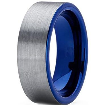 **COI Tungsten Carbide 3mm Blue Silver Pipe Cut Flat Ring-7970AA
